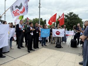 At a demonstration in support of collectively discussing and advocating for the Myanmar issue, representatives from the tripartite delegation led by the National Unity Government’s Ministry of Labour delivered speeches 3 Ministry of Labour https://mol.nugmyanmar.org/news/the-tripartite-delegation-led-by-ministry-of-labour-delivered-speeches-at-a-demonstration-at-113th-ilc/